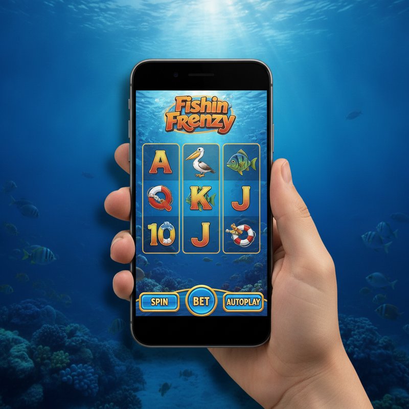 Fishin Frenzy slot by Real Time Gaming displayed on a mobile device with ocean background